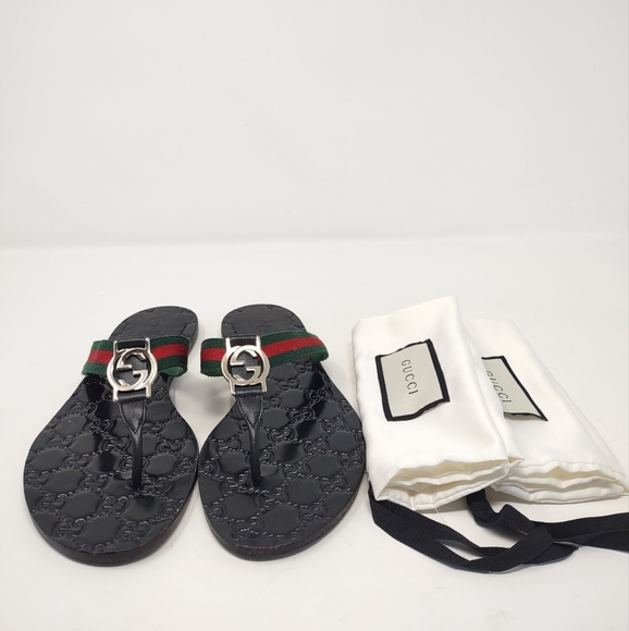 Gucci lifford 37.5 thong double G sandals leather logo ribbon flip flops - Picture 4 of 14